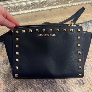 Navy + Gold studded Michael Kors cross body